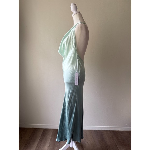 Young Fabulous & Broke Green Ombre Halter Maxi Dress M Cowl Neck Backless Sexy - Picture 2 of 16